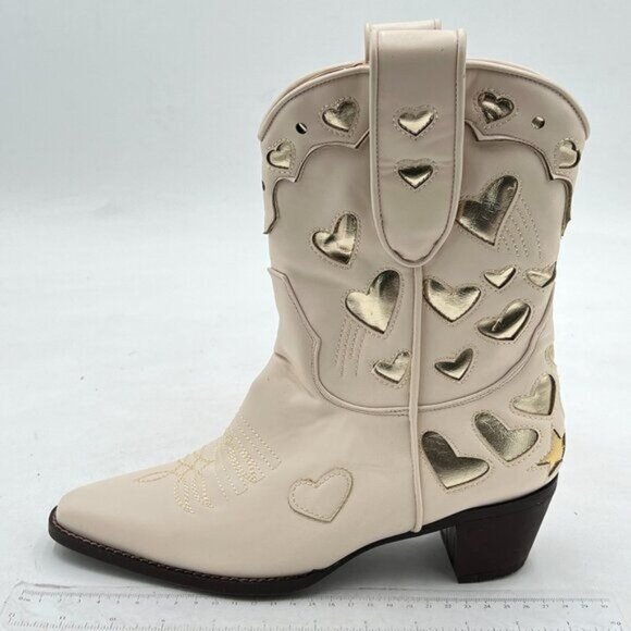 Boots Cowgirl with a Heart Decor Embroidered Western Short Boot White - Picture 1 of 6